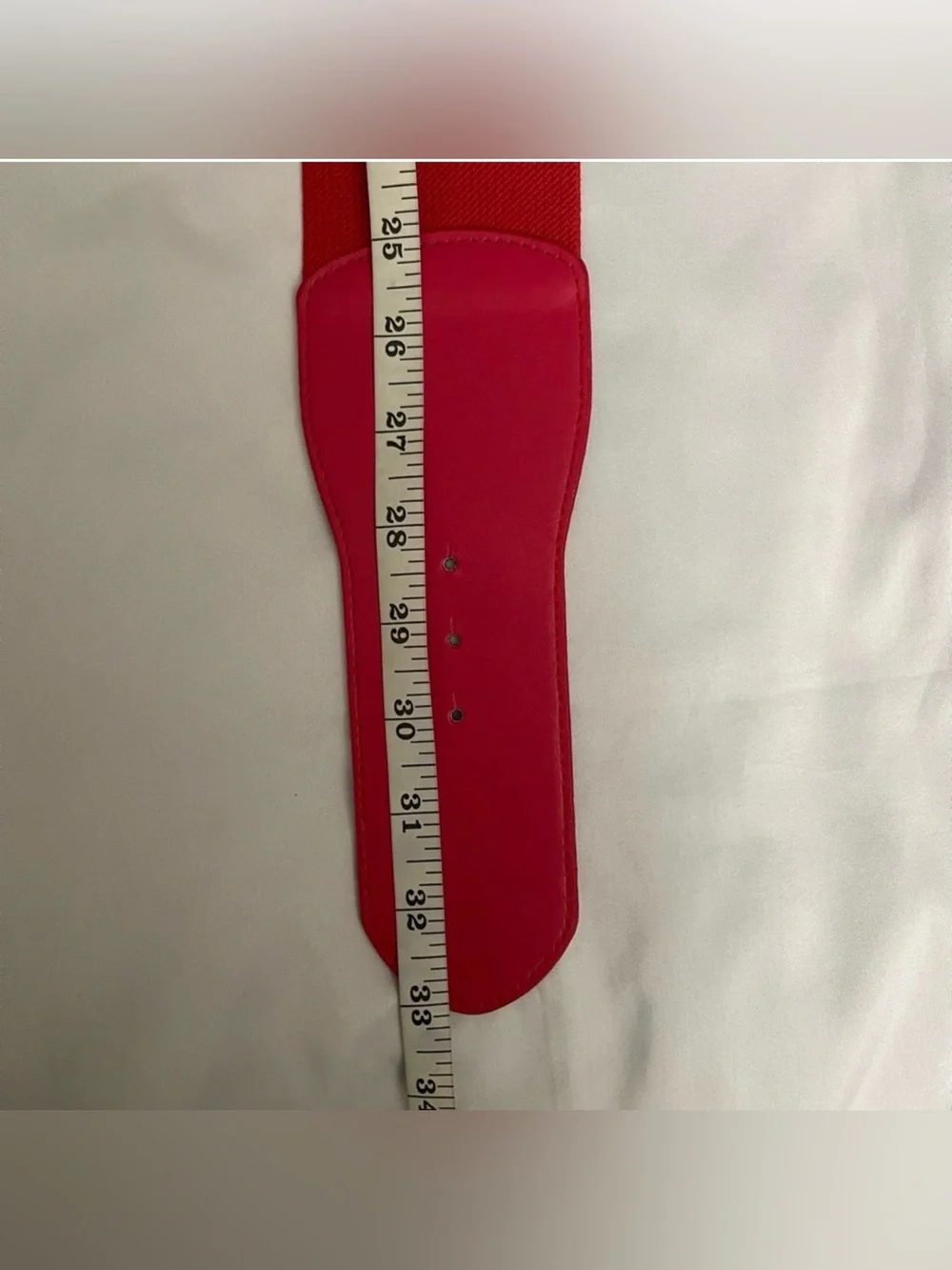 Red PU leather square  buckle with rhinestones details elastic waistband belt